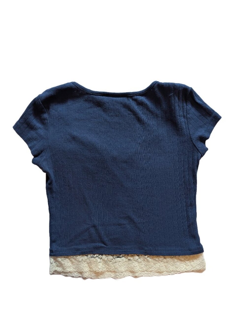 Just Polly Navy y2k blue lace trim sweetheart neckline crop top size medium VGUC - Picture 2 of 3